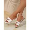 Women's New Fashion Slippers, Classic Temperament, Versatile Solid Color, Metal Decoration Square Head Flat Sandals