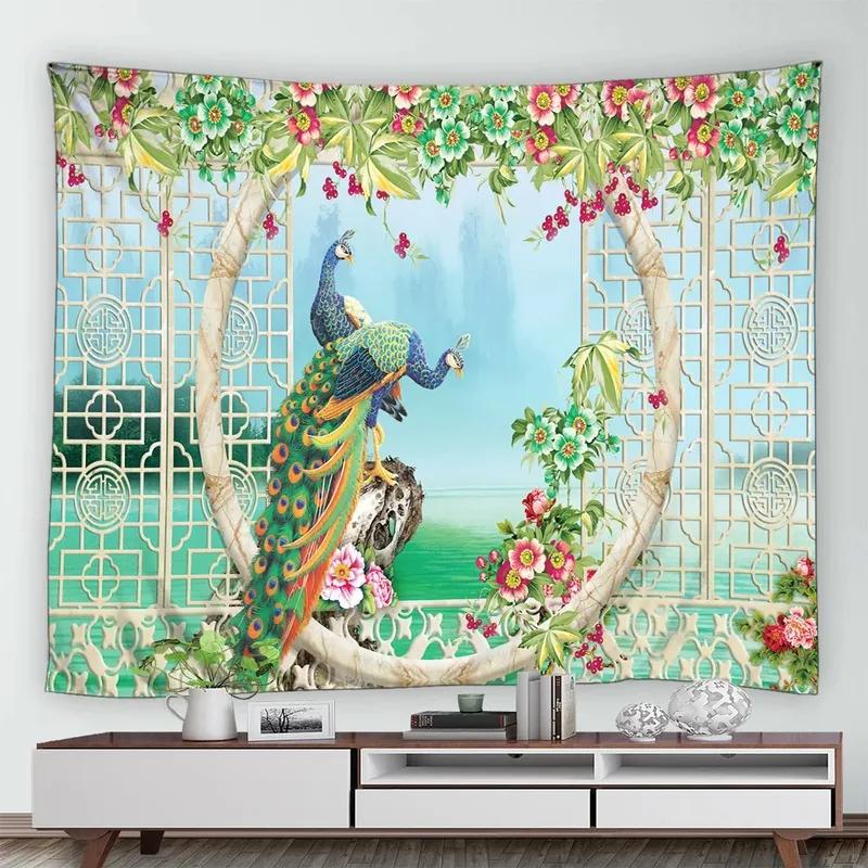 Green Peacock Decorative Tapestry Office Living Room Decor Home Wall Tapestry