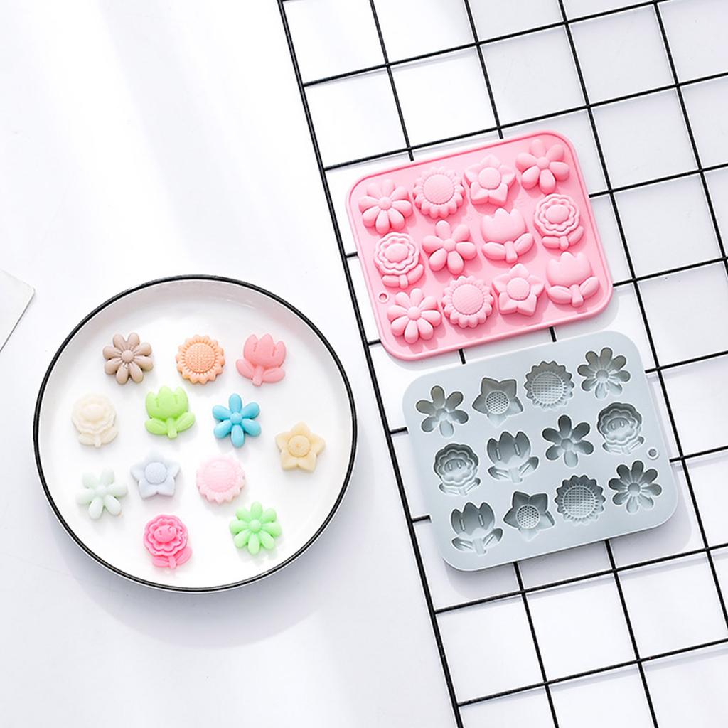 12 Holes Chocolate Moulds Flower Shaped Baking Molds Fondant Moulds Silicone Cake Mold Perfect Gift for DIY Baking Lover