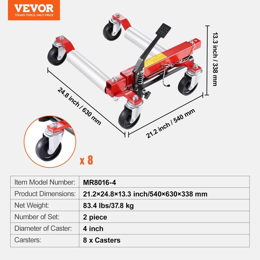 Wheel Dolly Heavy Duty Vehicle Positioning Tire Car Lifter 1500Lbs 2 Pack