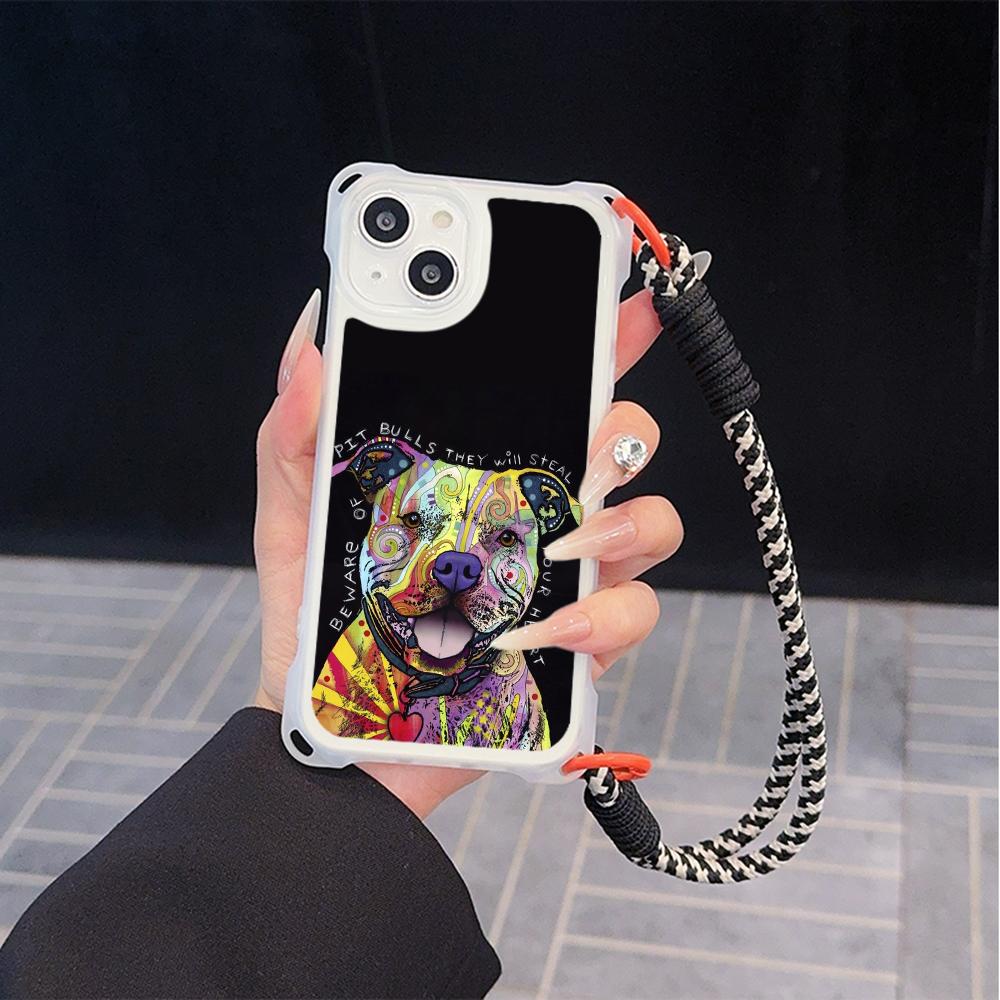Чехлы для телефонов Ae76 Dog Color Doodle Design Soft для iPhone 16 15 14 13 12 11 Pro Max 8 Plus XR с ремешком на запястье, защитным шнурком для углов, задняя крышка