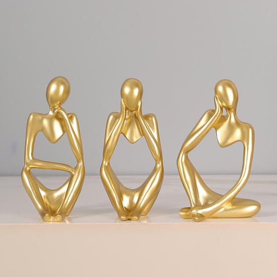 3 шт. абстрактная фигурка мыслителя, мини-статуэтка сидящего мыслителя из смолы, скульптура для гостиной, домашнего офиса, книжной полки, украшения для рабочего стола