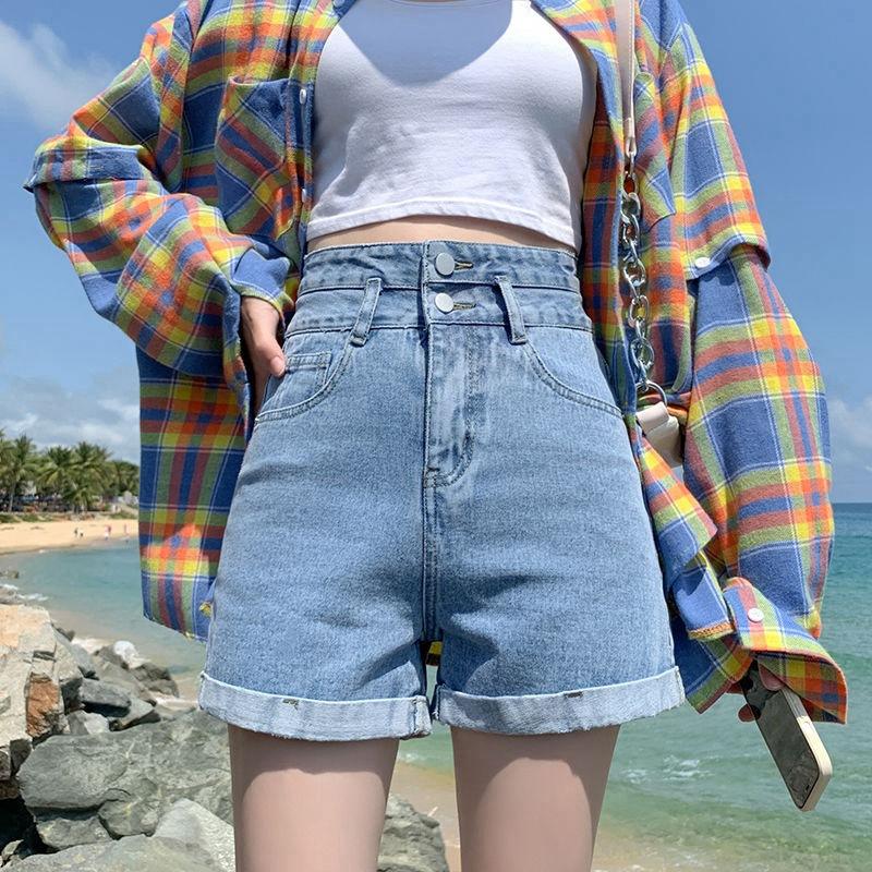 Летние женские уютные джинсы Джинсовые шорты Свободные повседневные шорты с закатанными шортами Короткие брюки в корейском стиле