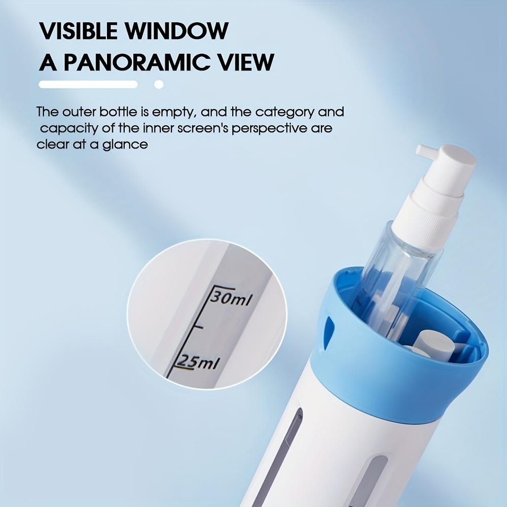 Набор дорожных диспенсеров 4 в 1 включает четыре пустых многоразовых контейнера для косметических туалетных принадлежностей. Необходимые принадлежности для путешествий.