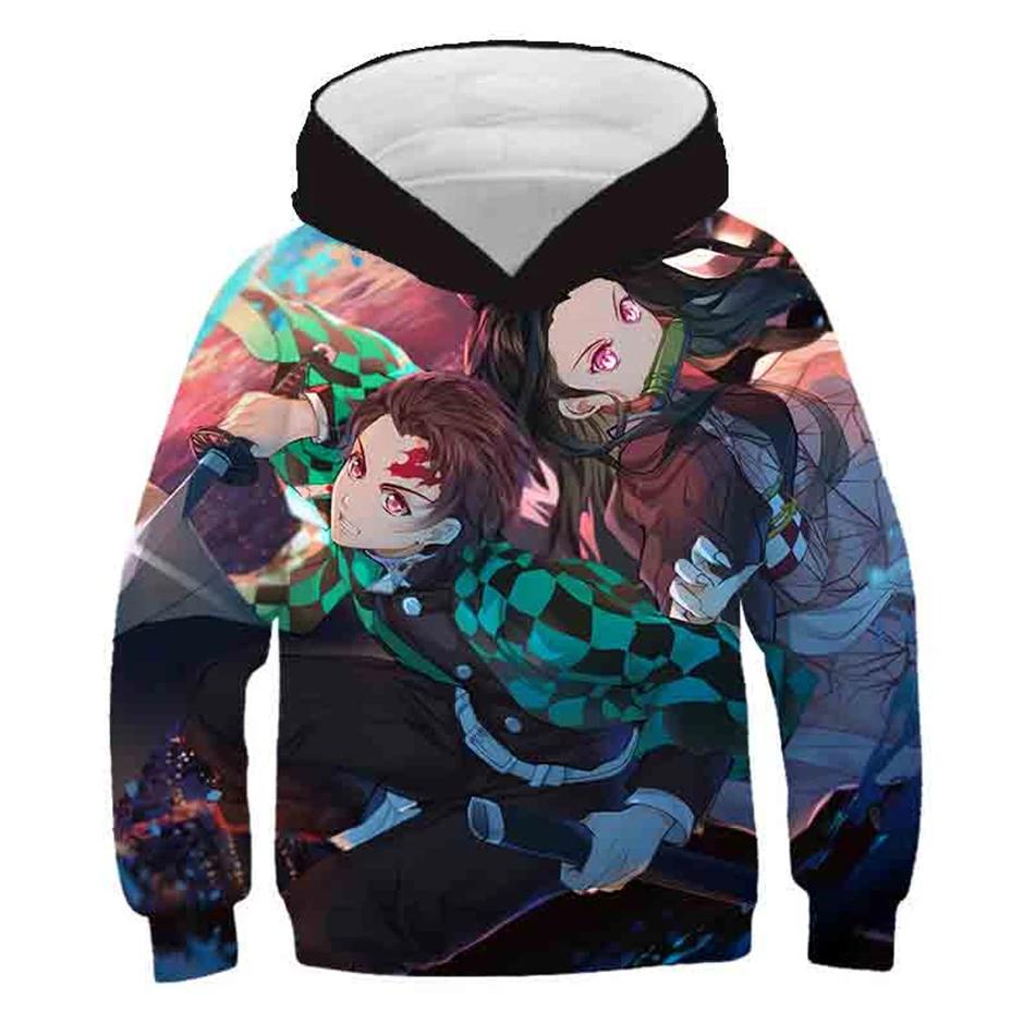 4-13Y Kids Anime Demon Slayer Kimetsu No Yaiba 3D Print Hoodies Boy Girl Harajuku Hooded Sweatshirts Children Tracksuits Clothes