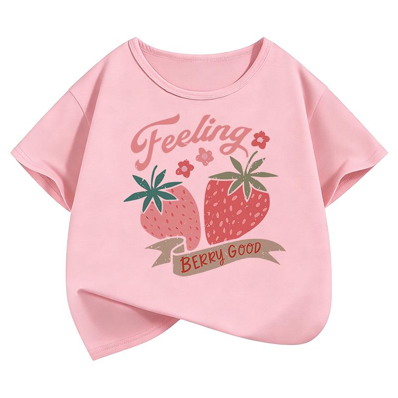 Fashion Strawberry Design T Shirts Girls Y2k Sweet Kids Short Sleeve Childrens Tshirt Summer Spring Casual Top Tee