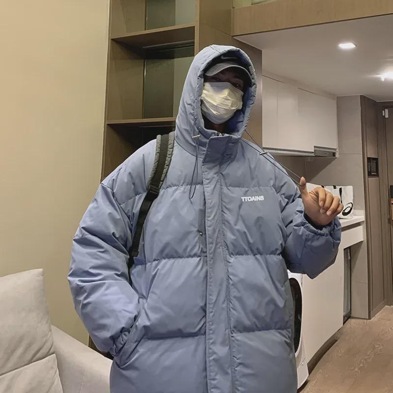 Мужская зимняя хлопковая куртка с капюшоном 2025: Модная, свободного кроя, универсальная плоская куртка в гонконгском стиле.