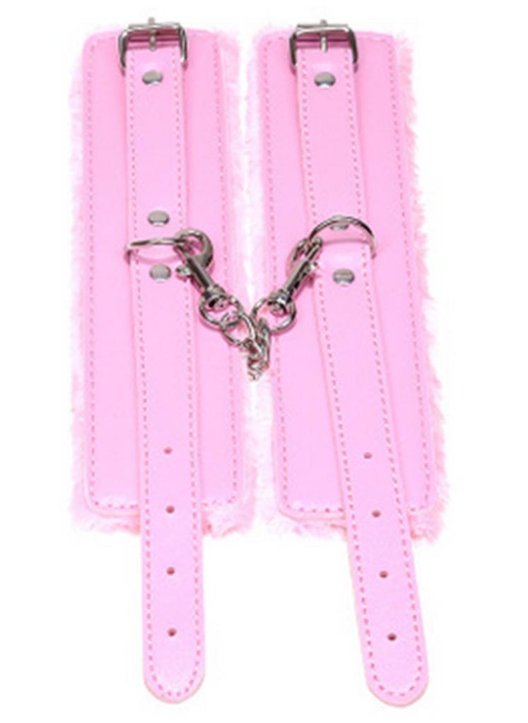 HuaHuiYuanSM Handcuffs Restraint Cuffs Restraint Cosplay SM Toy Goods Fluffy PU Leather Handcuffs Pink (Pink)