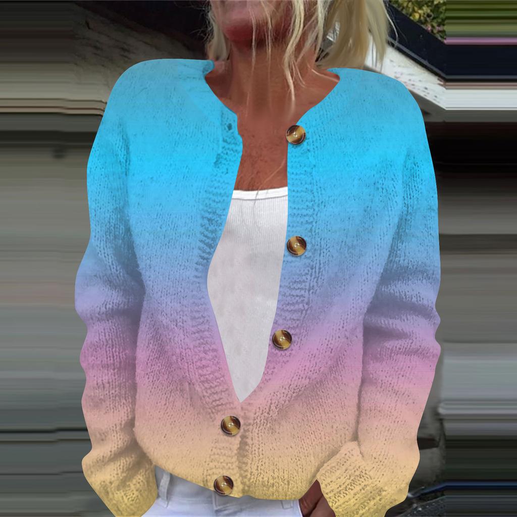 Женская модная принтованная куртка с длинным рукавом и вязанным кардиганом на пуговицах