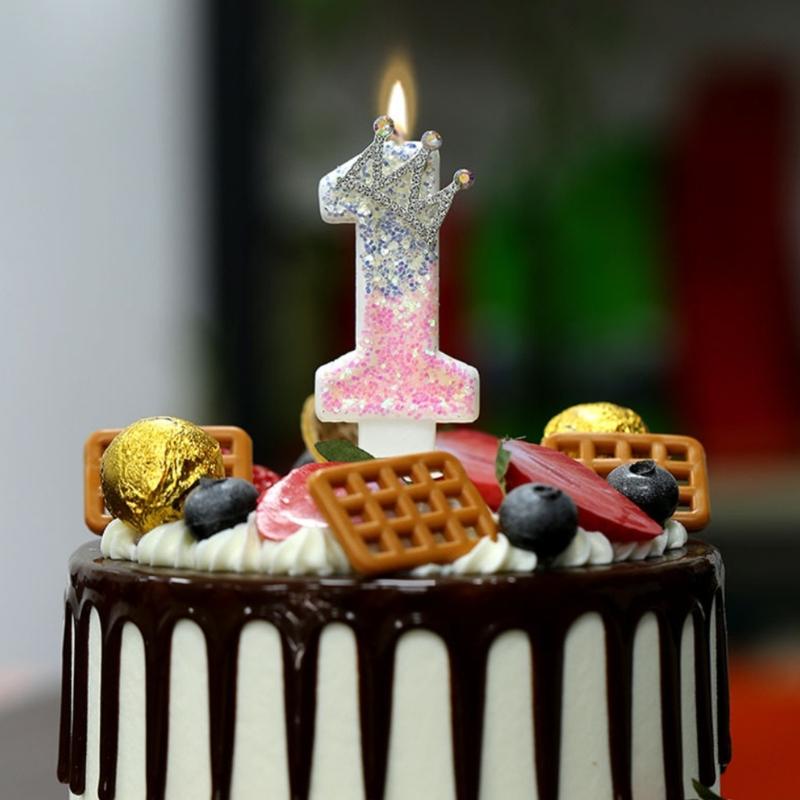 Birthday Candle Pink Crown Number Cake Candle,Birthday Cake Toppers Cupcakes Decorations Anniversary Celebrations Supplies