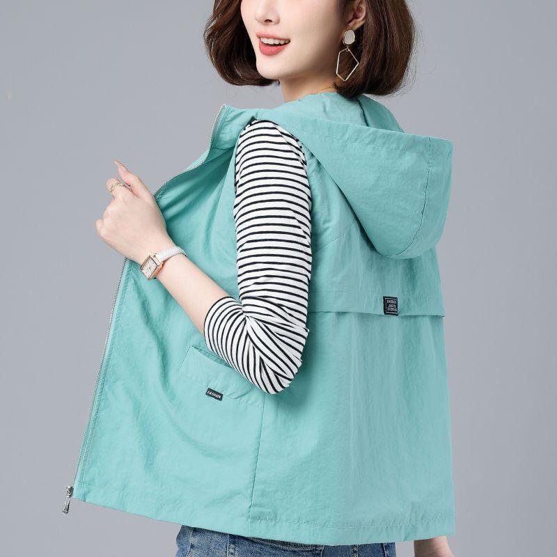 Женская свободная тонкая куртка больших размеров, солнцезащитный жилет с капюшоном, офисный повседневный жилет