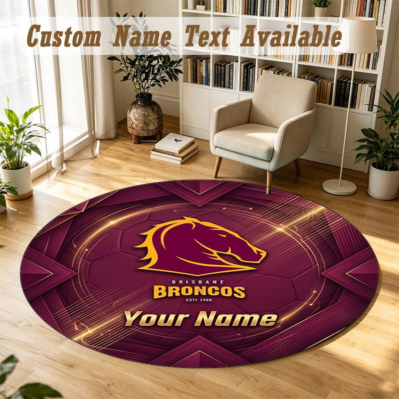 Round Rug Custom NameBrisbane Broncos Pattern Non Slip Carpet Home Floor Decor