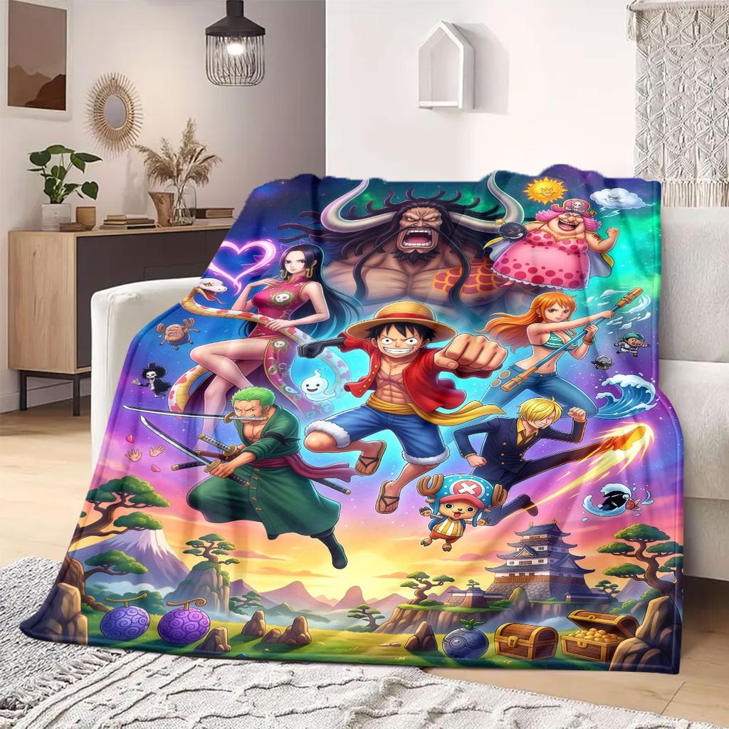One Piece Essential Print Flannel Blanket, Anime Cartoon Design for Home Decor, Lightweight Travel Picnic Blanket_LIAN
