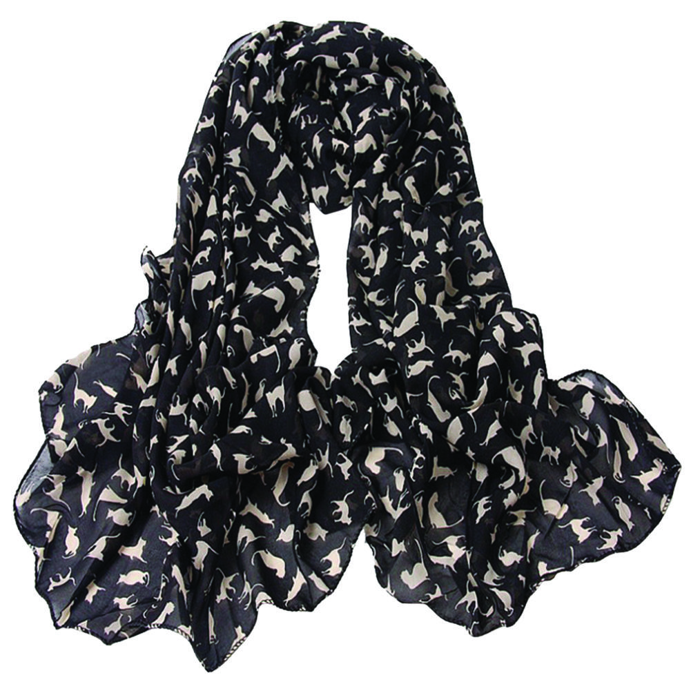 Women Thin Chiffon Cute Kitten Long Scarf Air-conditioned Shawl in Spring Summer