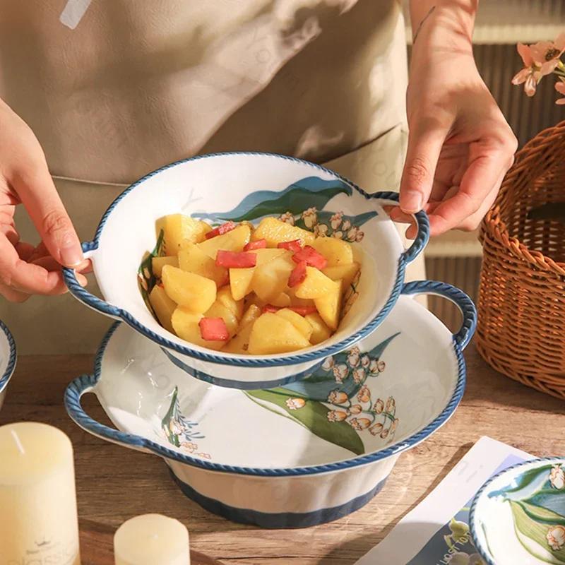 Creative Retro Flowers Ceramic Plate Home Delicious Dishes Soup Bowls Exquisite Salad Fruits Plates Unique Tableware