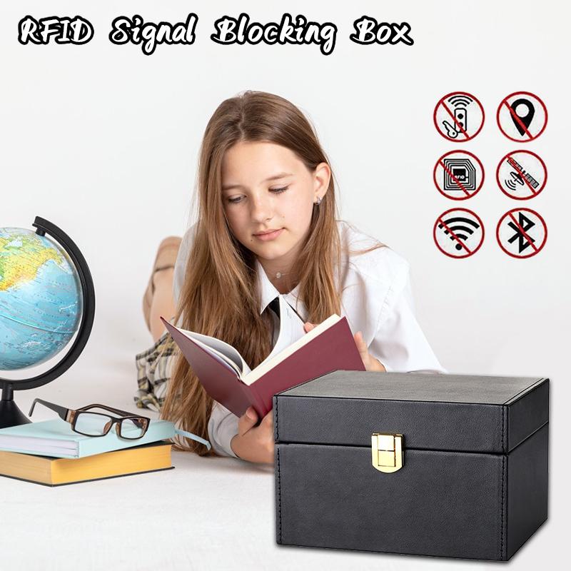 RFID Faraday Box Anti Theft Protector Shielding Cell Phone Car Keyless Signal Blocker Box Antimagnetic PU Storage Box Security