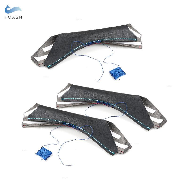 Для BMW 3 серии E90 E91 2005-2012 3 шт., левый/правый руль, салон автомобиля, ручное шитье, дверная ручка, кожаный чехол, черный с красным, синим