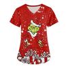 Women's Christmas Printing Uniform Work Uniform V-Neck Pocket Protective Work Uniform