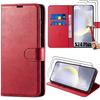 Case - Samsung - Galaxy S24 Plus - Red Leather Effect - Magnetic Closure - 2 Tempered Glasses