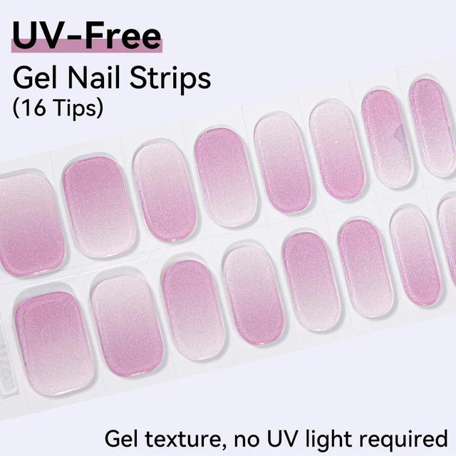 16Tips Non-toxic Gel Nail Strips Full Cover Shining Cherry Design Baking-Free DIY Self-Adhesive Manicure Decoration Nail Art