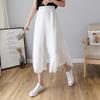 Women Skirt Pants Elastic High Waist Wide-Leg Culottes Solid Color Fake Two Pieces Chiffon Long Trousers Daily Wear