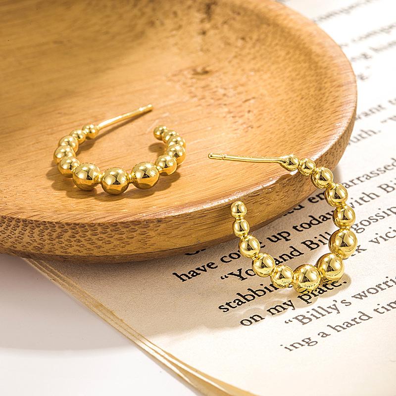 CARLIDANA Новые Модные Серьги Водонепроницаемые Не Тускнеющие Позолоченные 18K Изящные Серьги-Кольца из Нержавеющей Стали с Бусинами Овальной U-Формы для Женщин