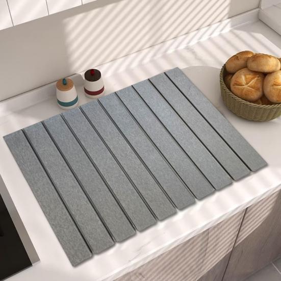 Yousheng Kitchen Countertop Drying Mat Quick Dry Diatomaceous Earth Water Absorbent Pad Collapsible Dish Bowl Bottle Cup Holder Diatomite Mat