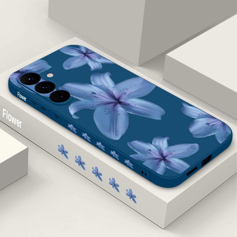 Чехол для телефона с принтом синей лилии для Samsung Galaxy A17 A56 A16 A55 A15 A25 A36 A26 5G S25 Edge S23 S24 Ultra S24 S25 FE с ремешком из ТПУ