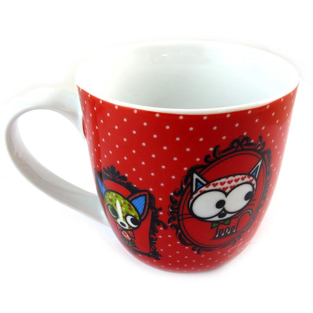 Les Trésors De Lily [N5666] - Porcelain Mug 'Dog and Cat Lolita' Red