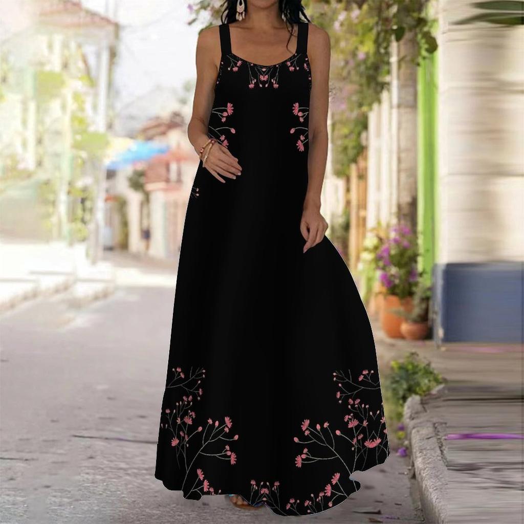 Women's Slip Dress Maxi Long Dress Ink Flower Painting Print Dress Spring & Summer Leisure Vacation
