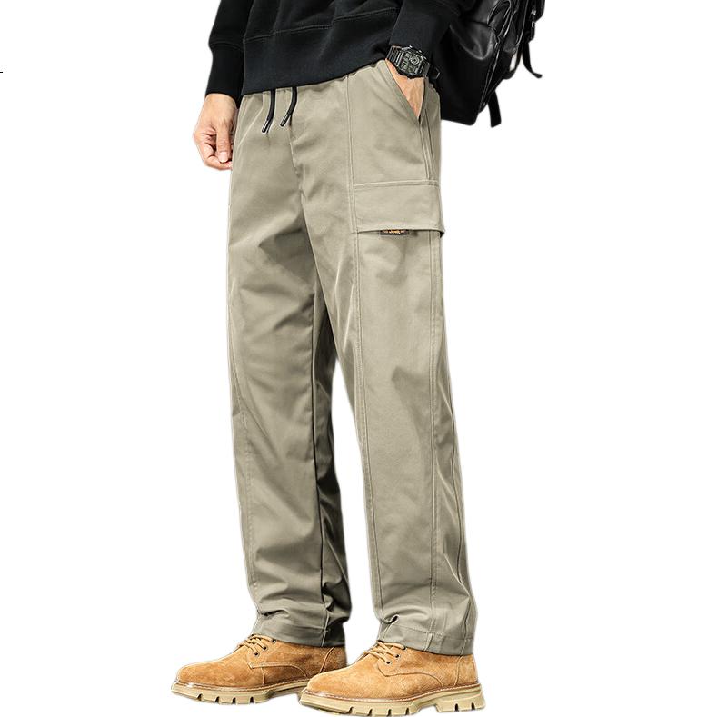 JEEP Men's Autumn Straight-Leg Casual Pants Loose Fit Work Pants Versatile Simple Khaki 4XL