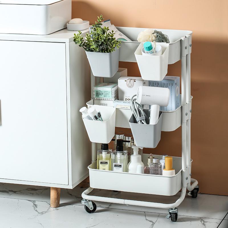 Подвесная корзина на настольную тележку и органайзер для рабочего стола в общежитии: Тележка для косметики, ящик для хранения, подвесная трубка, держатель для ручек и ведро для хранения.