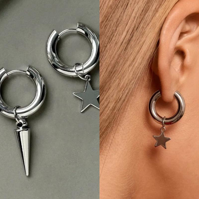Модные асимметричные серьги-подвески в виде сердца и звезды для женщин, простые геометрические круглые серьги-кольца, ювелирные аксессуары, подарок