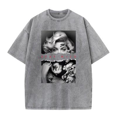 Модный хлопковый washed-футболка с принтом в европейском стиле, женская, свободный крой, круглый вырез, короткий рукав, летняя одежда, унисекс