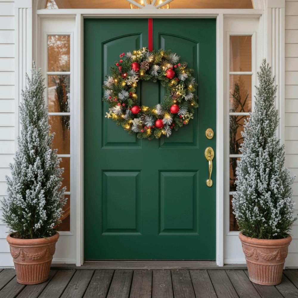 With LED Light Door Hanging Garland Xmas Pine Branches Ring Ornament  Festive Atmosphere Supplies