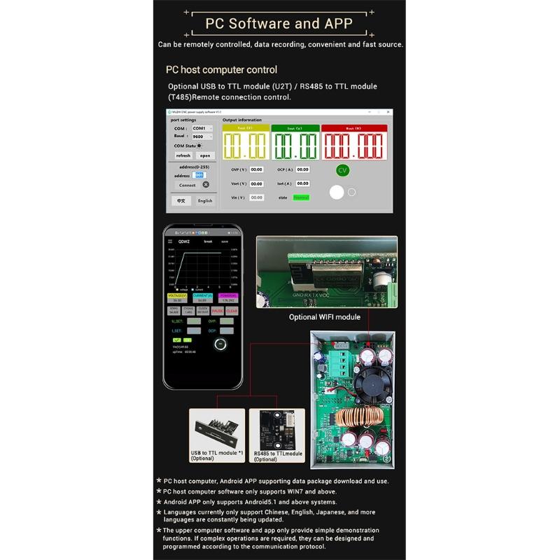 60В 12А Регулируемый ЧПУ для источника питания постоянного тока Понижающий модуль источника питания Стабилизация напряжения Стабилизация тока ЖК-экран