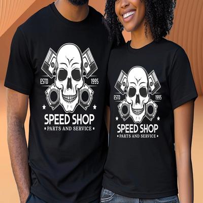 Футболка Speed Shop с черепом – Футболка с изображением двигателя внутреннего сгорания для любителей автомобилей и мотоциклов
