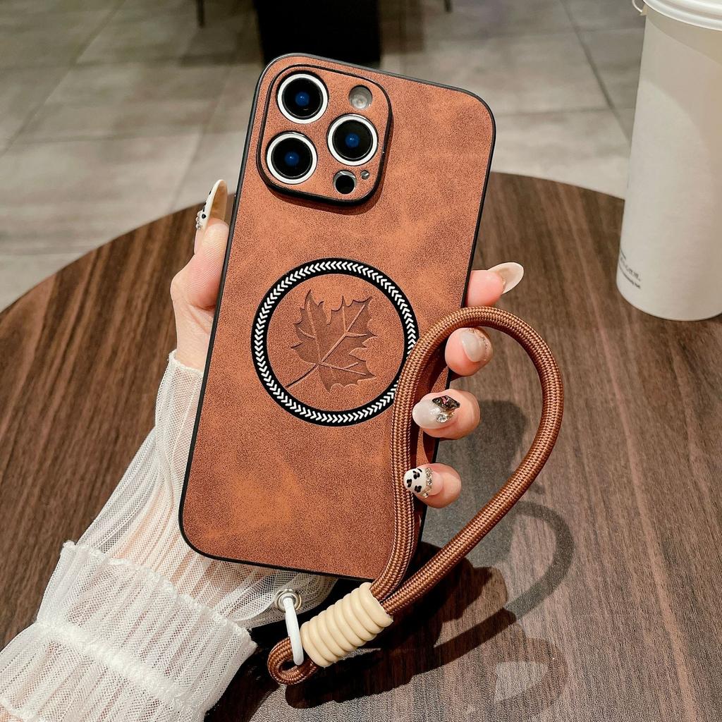 Подходит для iPhone17 air магнитный чехол для мобильного телефона 16 овечья кожа кленовый лист Apple 15promax ремешок защита от падения