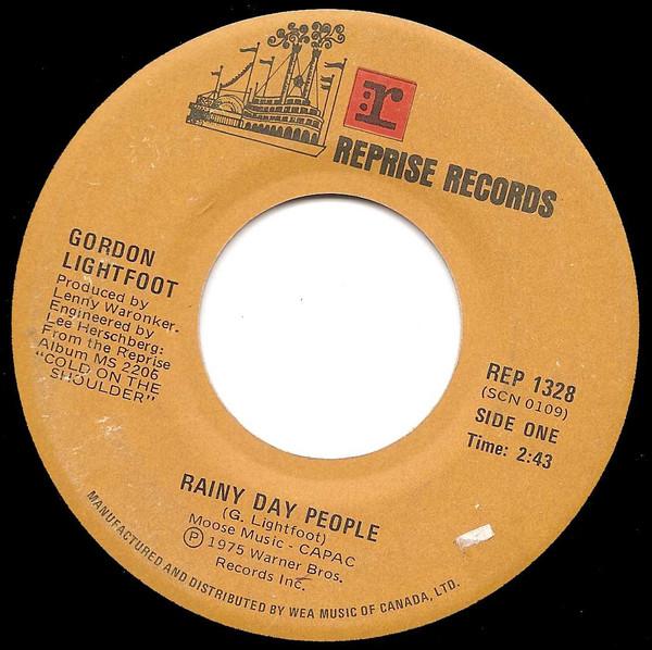 7-дюймовая пластинка GORDON LIGHTFOOT - Rainy Day People REP1328 REPRISE 1975 Канада Рок Б/у