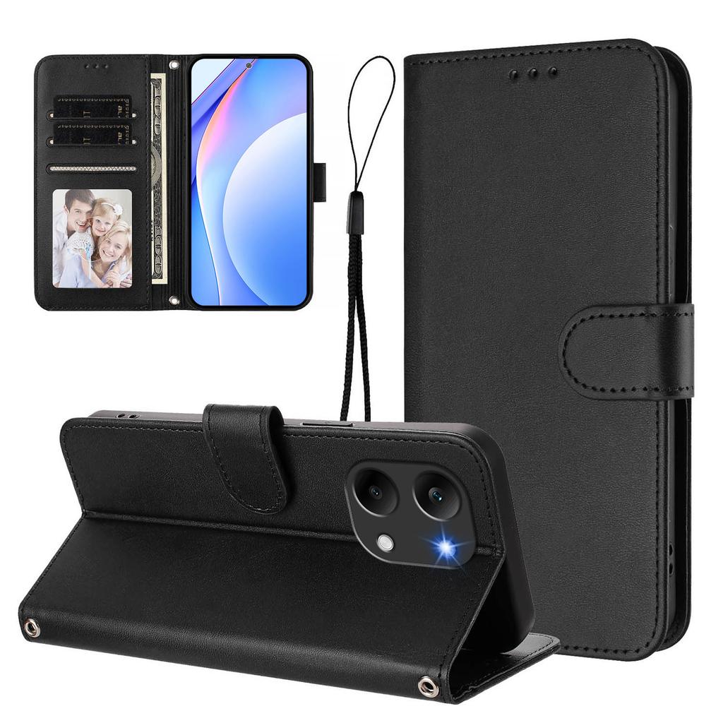 Wallet Case for Poco X8 Pro Max 5G - Leather/PU, Black, With Lanyard