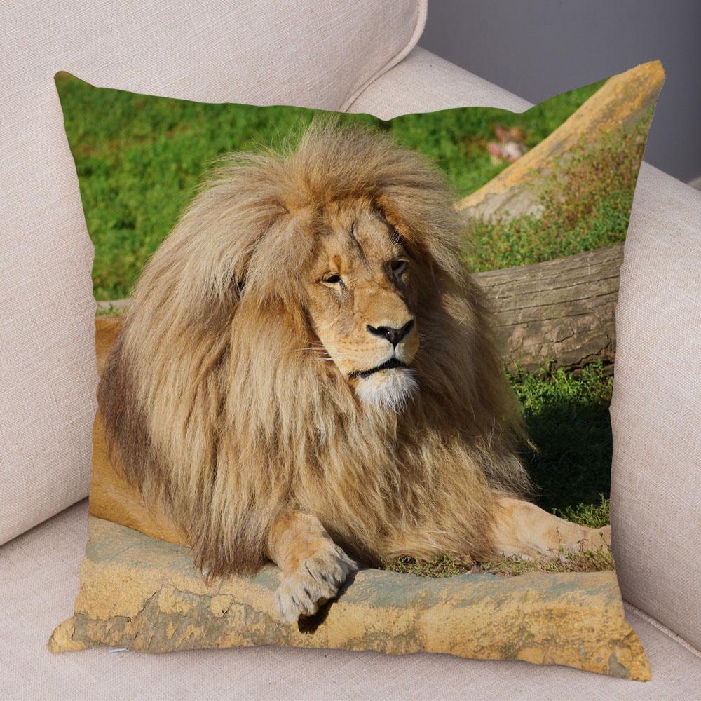 Africa Lion Pillow Case Decor Wild Animal Pattern Print Pillowcase Super Soft Plush Cushion Cover for Car Sofa Home 45x45cm