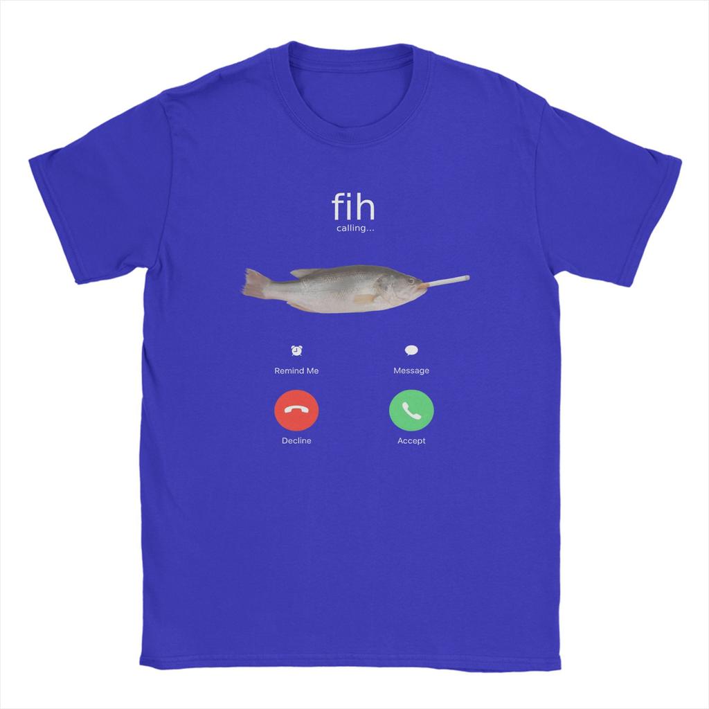 Новинка Футболки Fih Calling для мужчин с круглым вырезом из чистого хлопка Футболка Рыба курит с коротким рукавом Графическая одежда