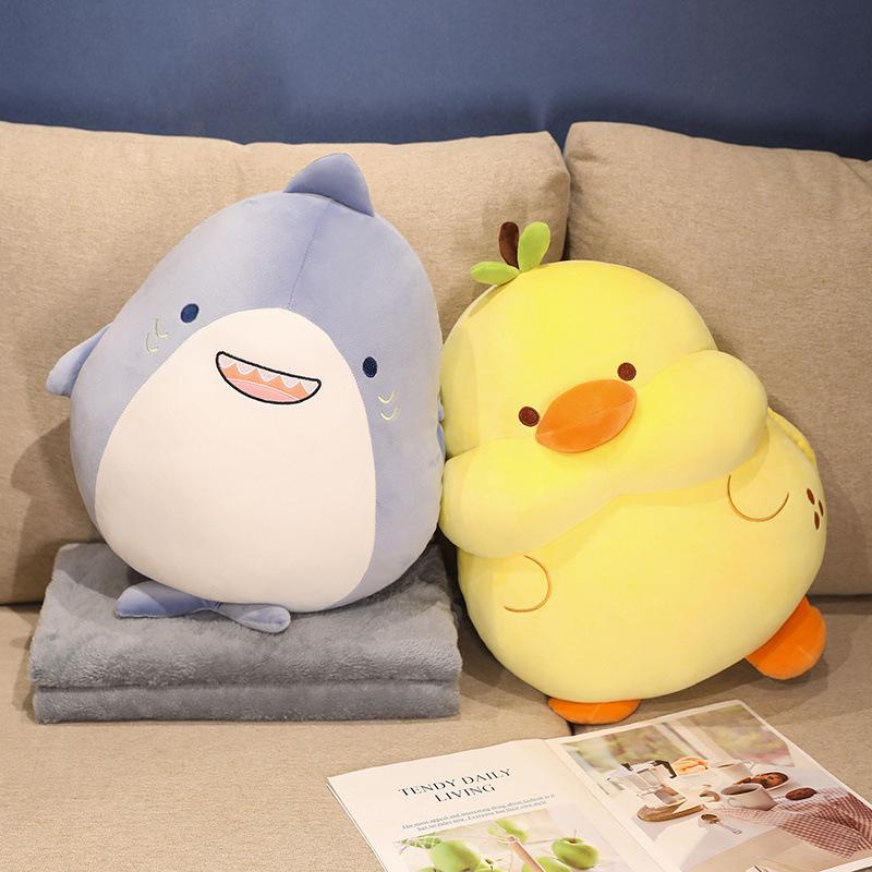 Грелка Желтая Утка Акула Плюшевая Игрушка и Плед - Милая, Мягкая, Вкладываемая, Идеально для Время Сна или Комнат с Кондиционером