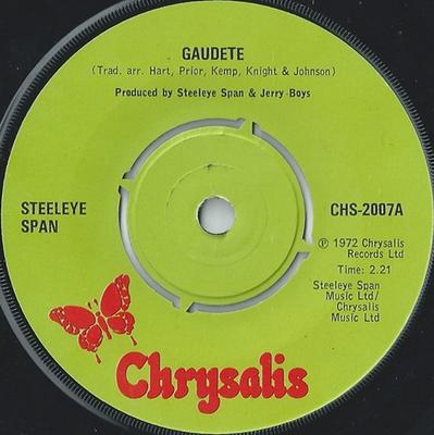 7-дюймовая пластинка STEELEYE SPAN - Gaudete CHS2007 Chrysalis UK Рок Б/У