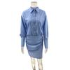 Women's Striped Shirt Dress Long Sleeve Bodycon Mini Dress Lapel Button Patchwork T-Shirt Dress Casual Summer Ladies Office Dress