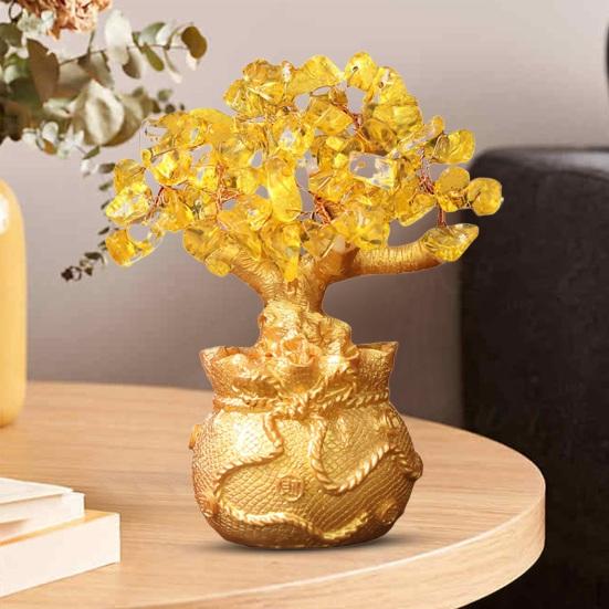 Golden Money Tree Ornament Bring Good Luck Fortune Lucky Bag Tree Resin Figurine Statue Sculpture Home Office Desktop Fengshui Decoration