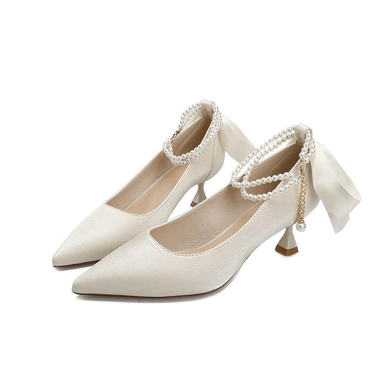 Бордовые туфли-лодочки на каблуке с бантом, женские новые туфли Мэри Джейн с ремешком из жемчуга, на низком каблуке, с острым носком, на высоком каблуке