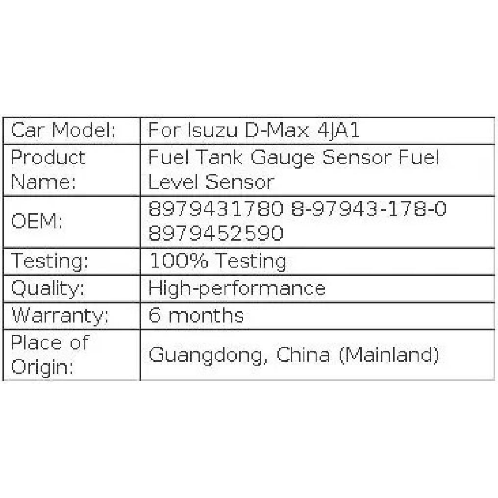 JH Fuel Tank Gauge Sensor Fuel Level Sensor Fit For Isuzu D-Max 4JA1 8979431780 8-97943-178-0 8979452590