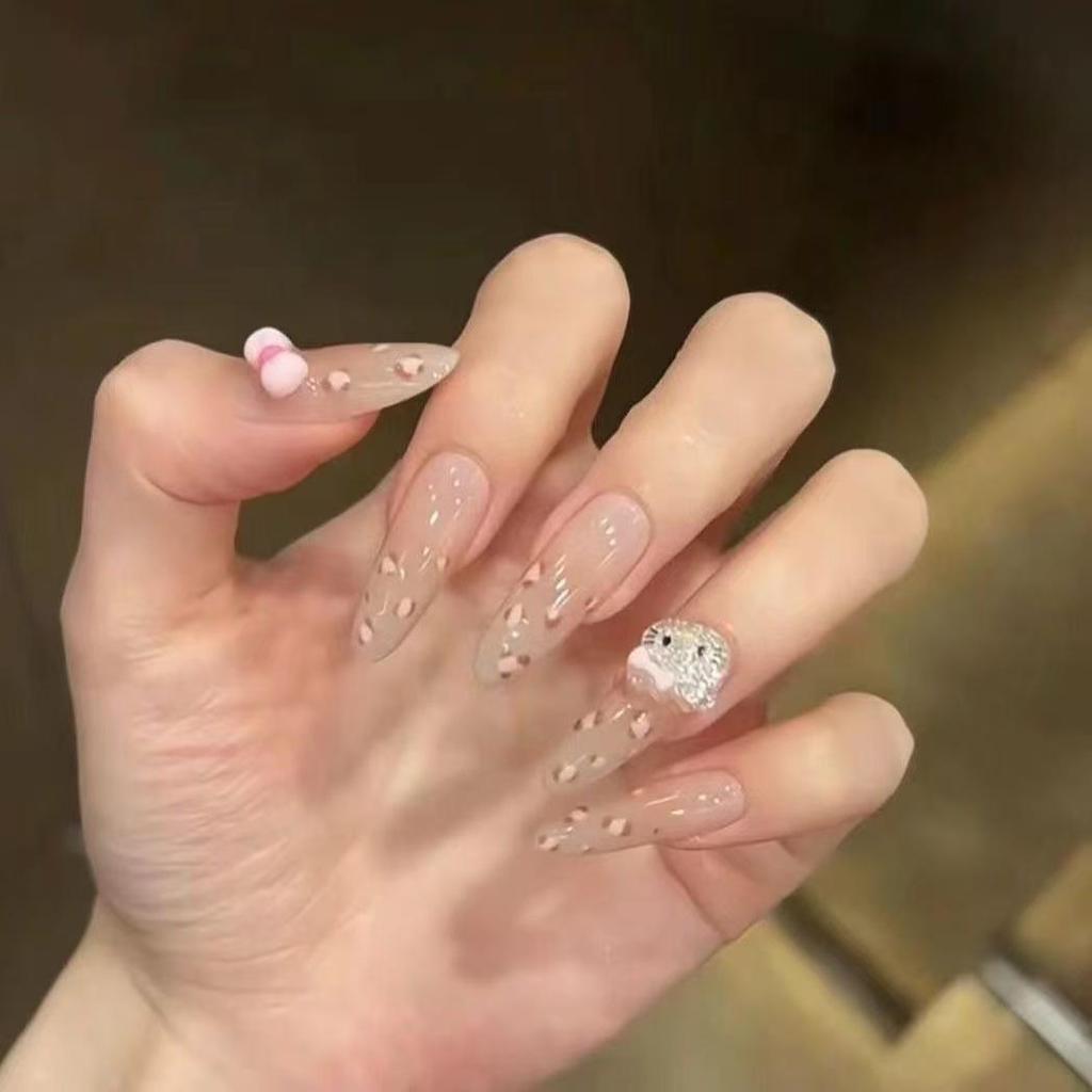 Чистое Желание Французские Кошачий Глаз Длинные Накладные Ногти – Новогодний Арт, Съемные, Полуручной Работы