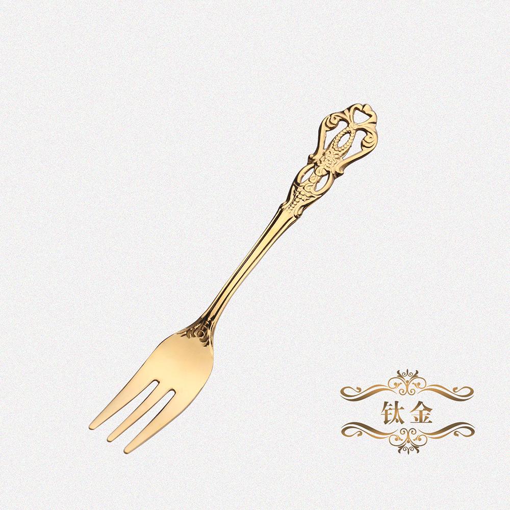 1 шт. Европейская королевская десертная кофейная ложка в стиле ретро с полым узором, вилка для торта и фруктов с тисненым узором, золотистая из нержавеющей стали, кухонные принадлежности